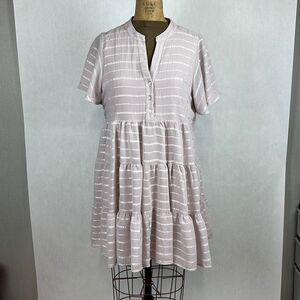 By Together Baby Doll Dress Sz Large Pink Sheer Lined Flutter Sleeves Tiered Ski